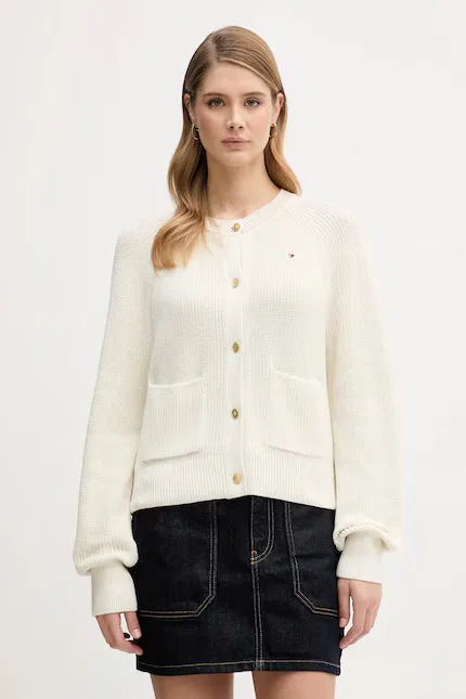 Кардиган вязаный модель из тонкой эластичной ткани Tommy Hilfiger, бежевый