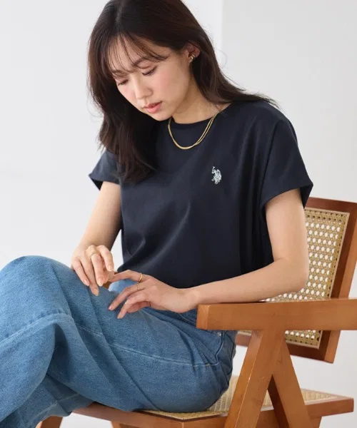 Женская футболка-френч U.S. POLO ASSN. с логотипом бежевая — фото 2