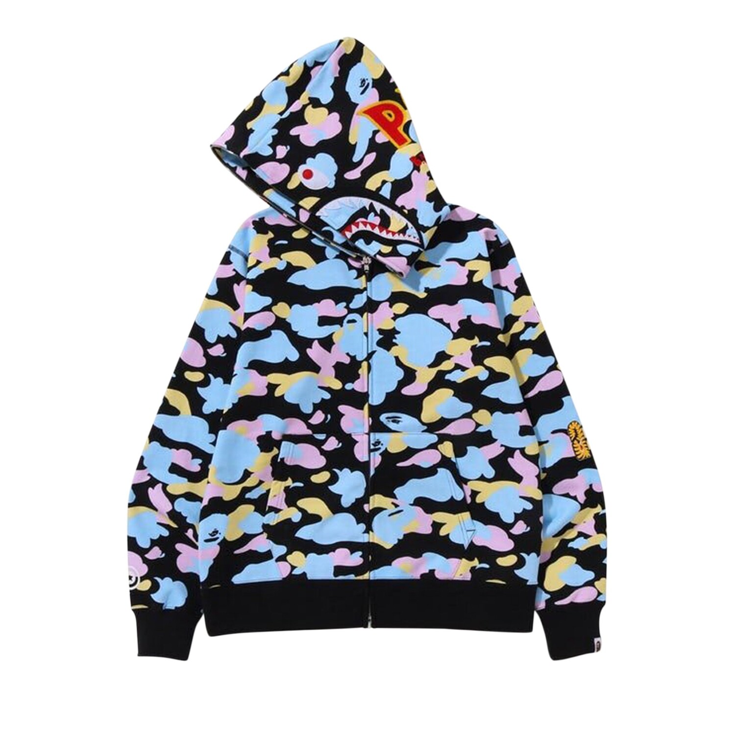 BAPE Multi Camo 2nd Shark толстовка на молнии с полной молнией, цвет черный — фото 3