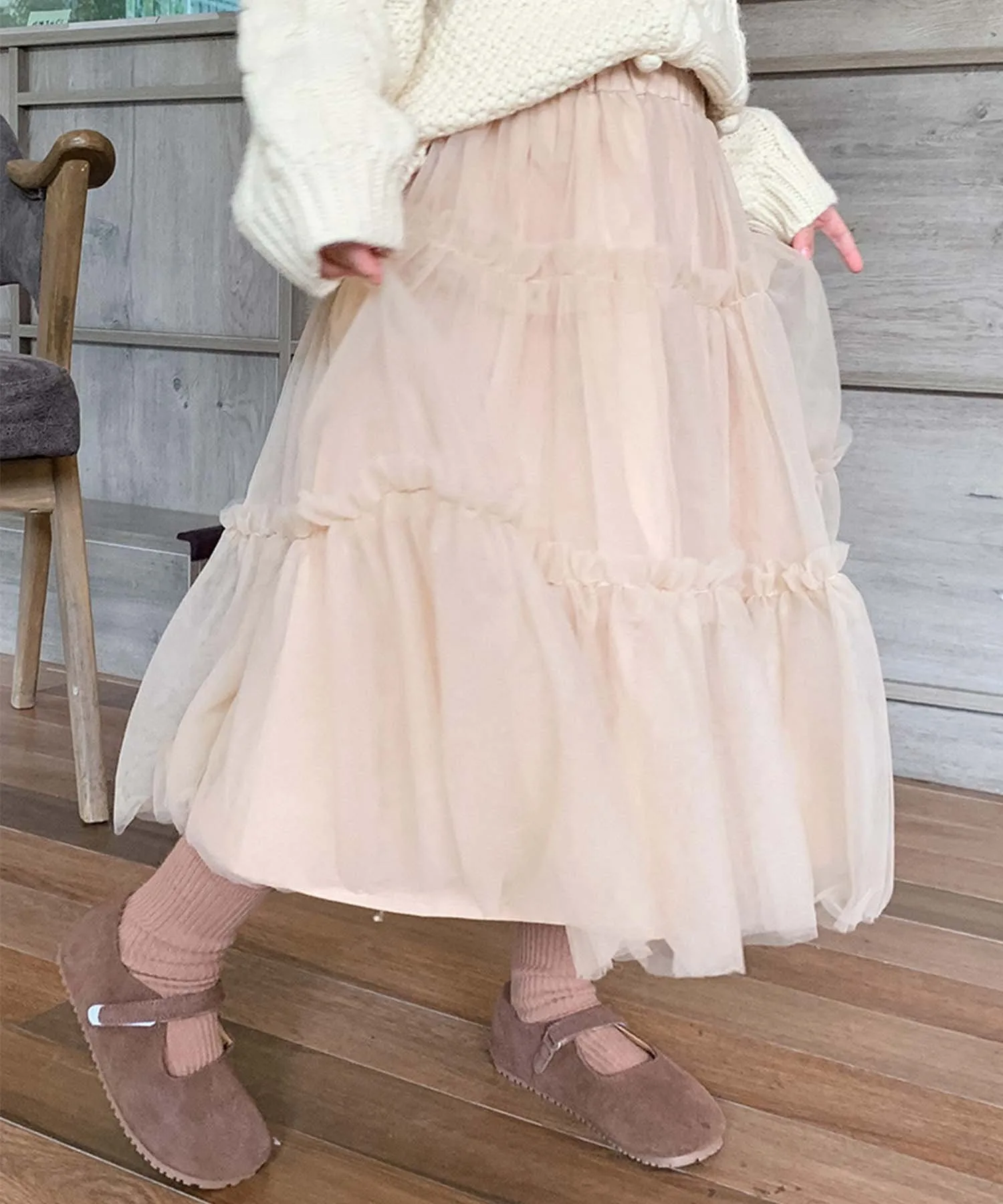Многоярусная юбка из тюля Aimoha Kids, beige
