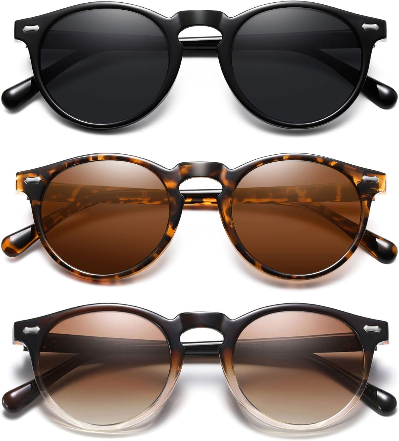 

Ретро маленькие круглые поляризованные солнцезащитные очки для женщин в винтажном стиле, защита от УФ-излучения YMRFW, 3pack (Black/Gray+tortoise Frame/Brown Lens+brown Gradient Frame/Brown Gradient Lens)