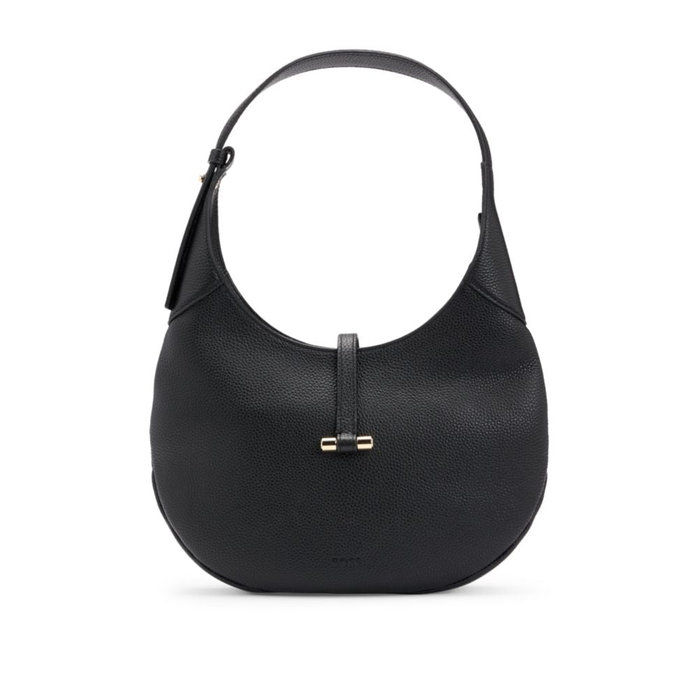 

Сумка-хобо из тисненой кожи с золотистой фурнитурой BOSS, черный