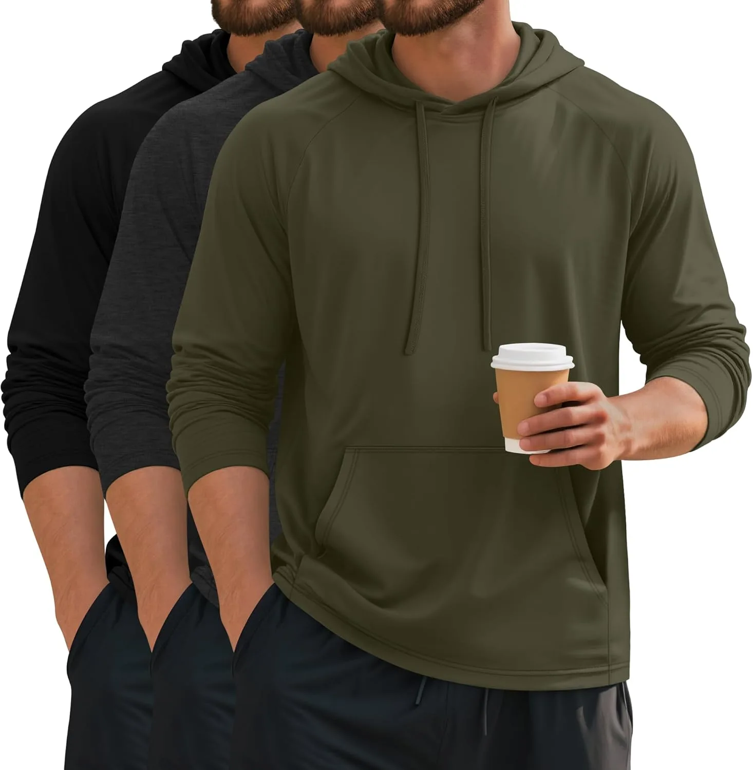 

3 упаковки мужских худи Big and Tall с длинным рукавом, карманом и облегченной тканью Evervibe