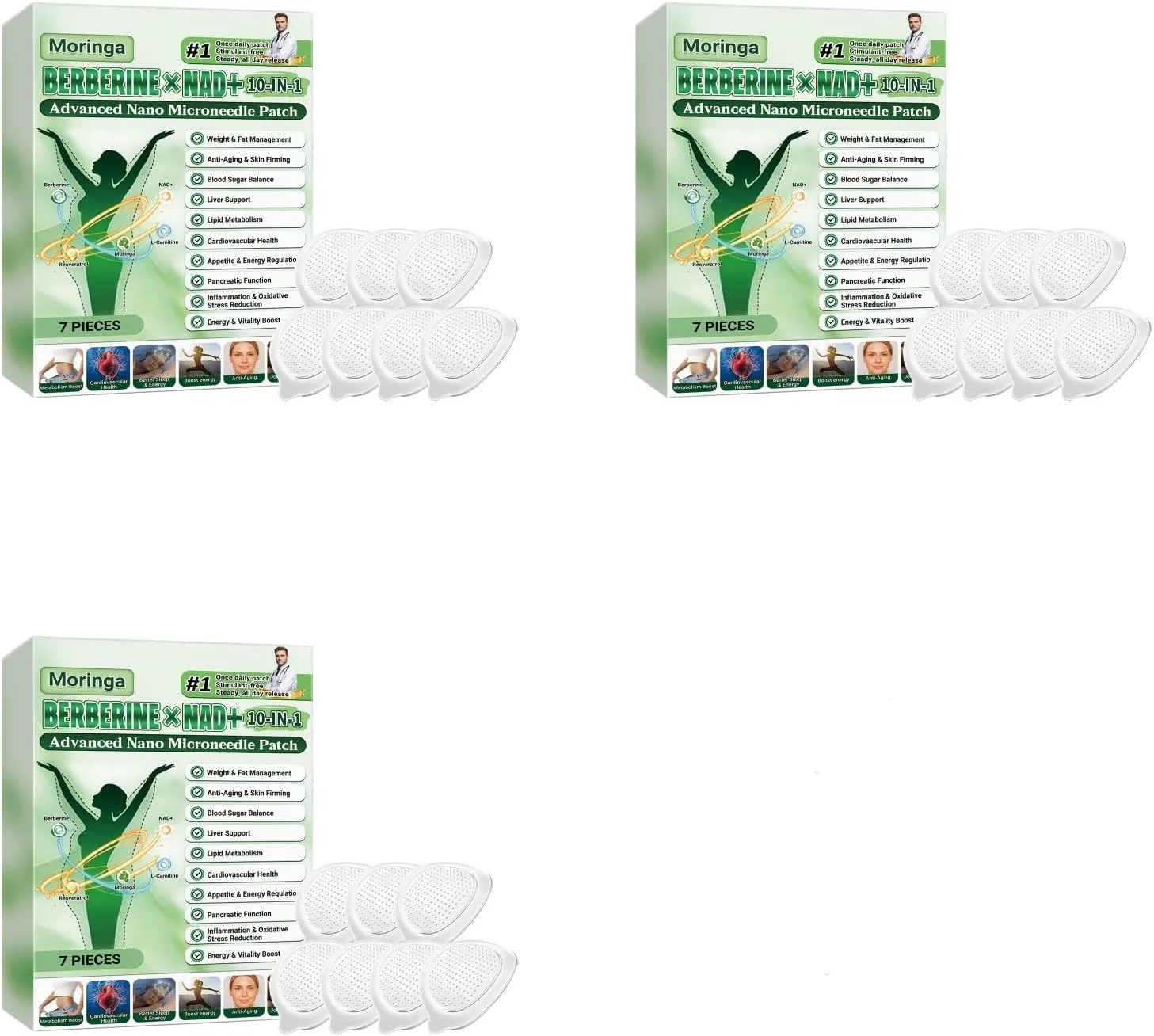 Пластыри с морингой и берберином для микронидлинга, 3 шт. Generic, Nano Microneedle Plaster