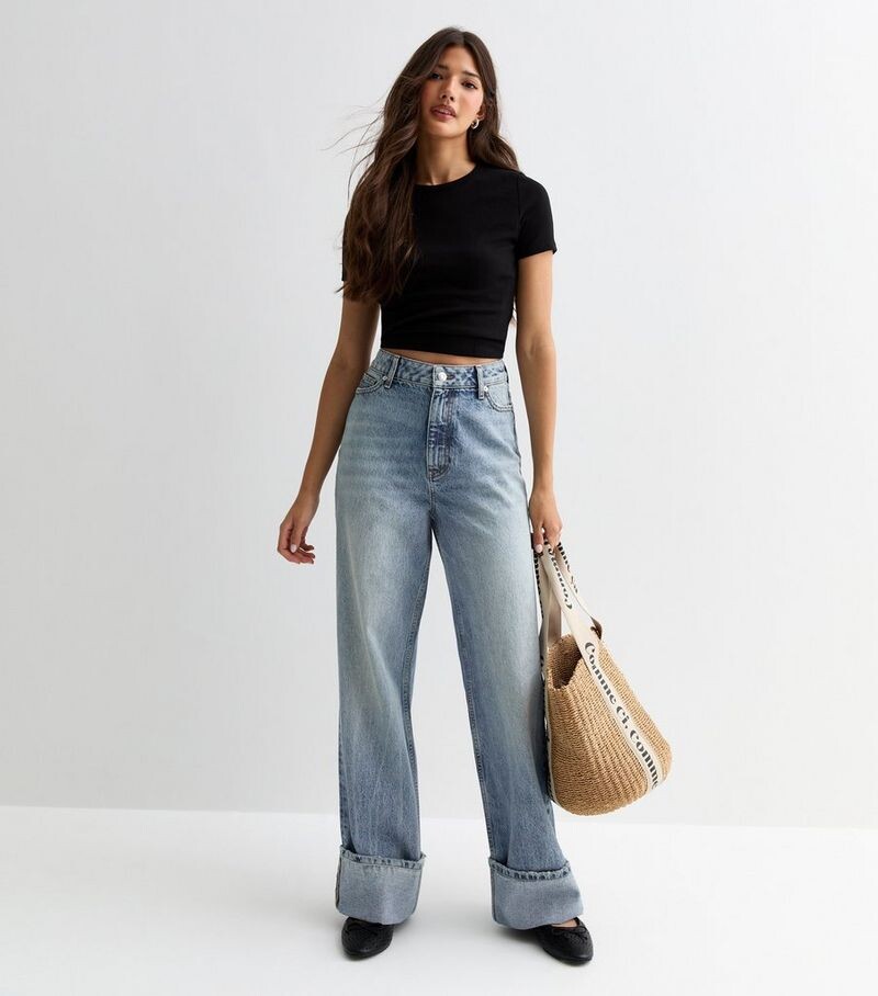 

Синие свободные широкие джинсы с отворотами New Look, синий