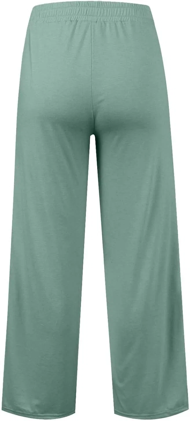 Женские спортивные брюки, широкие, на высокой талии, с завязкой, green, 4 — фото 3