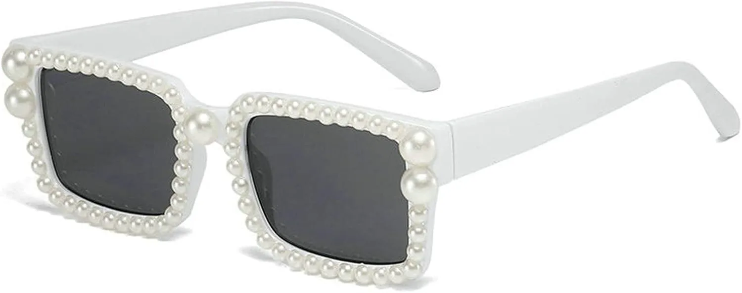 

Солнцезащитные очки COTIA Fashion Pearl для женщин и мужчин, милые квадратные солнцезащитные очки, конфетные цвета, праздничные солнцезащитные очки, White