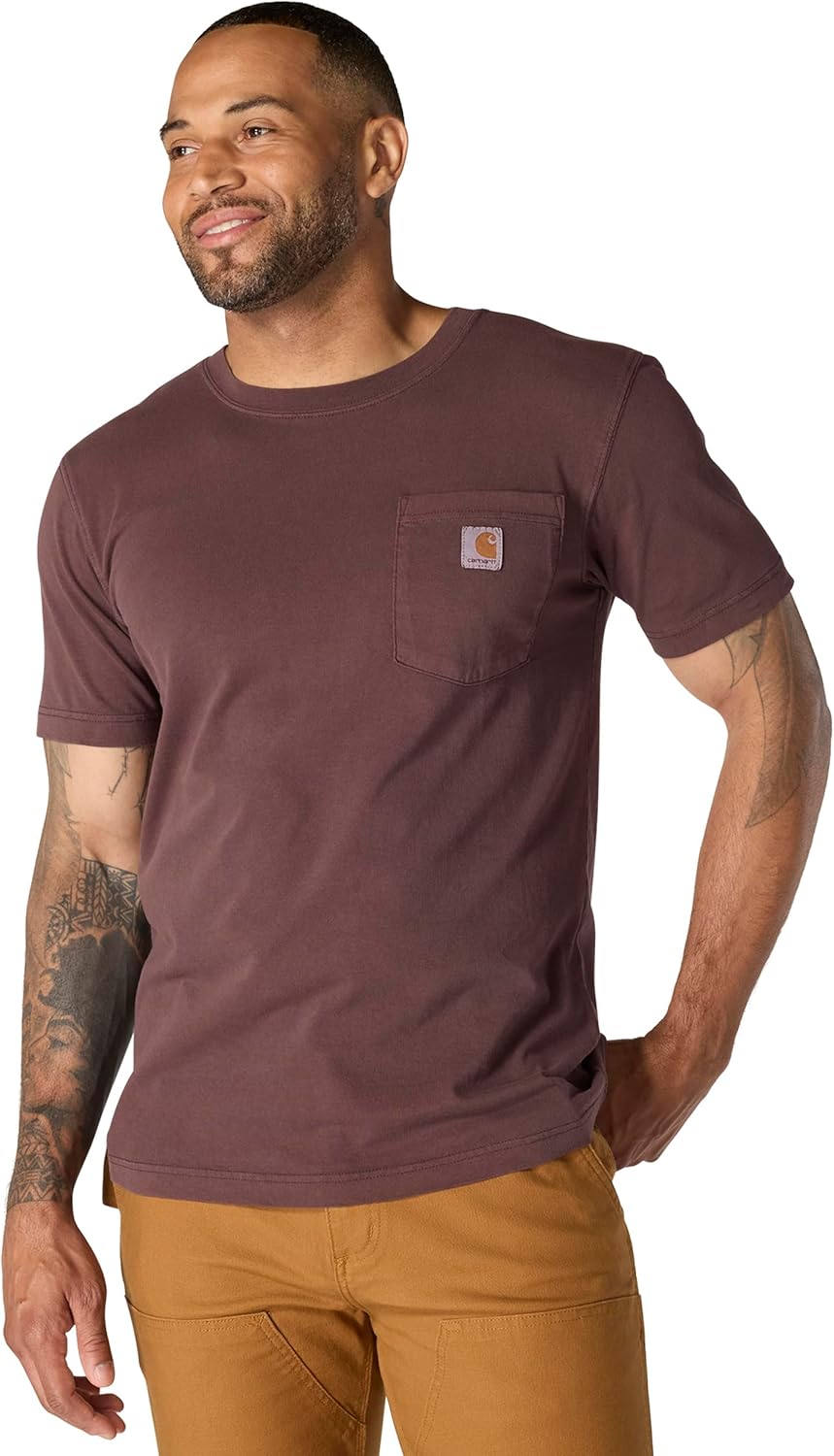 

Мужская футболка Carhartt свободного кроя с коротким рукавом, легкая, с карманом, темно-сепия, размер S, Dark Sepia