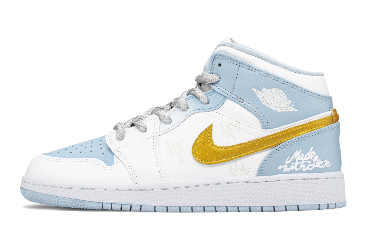 

Кроссовки Air JORDAN 1 Vintage Basketball Shoes Women's High-Top White Blue/Gold