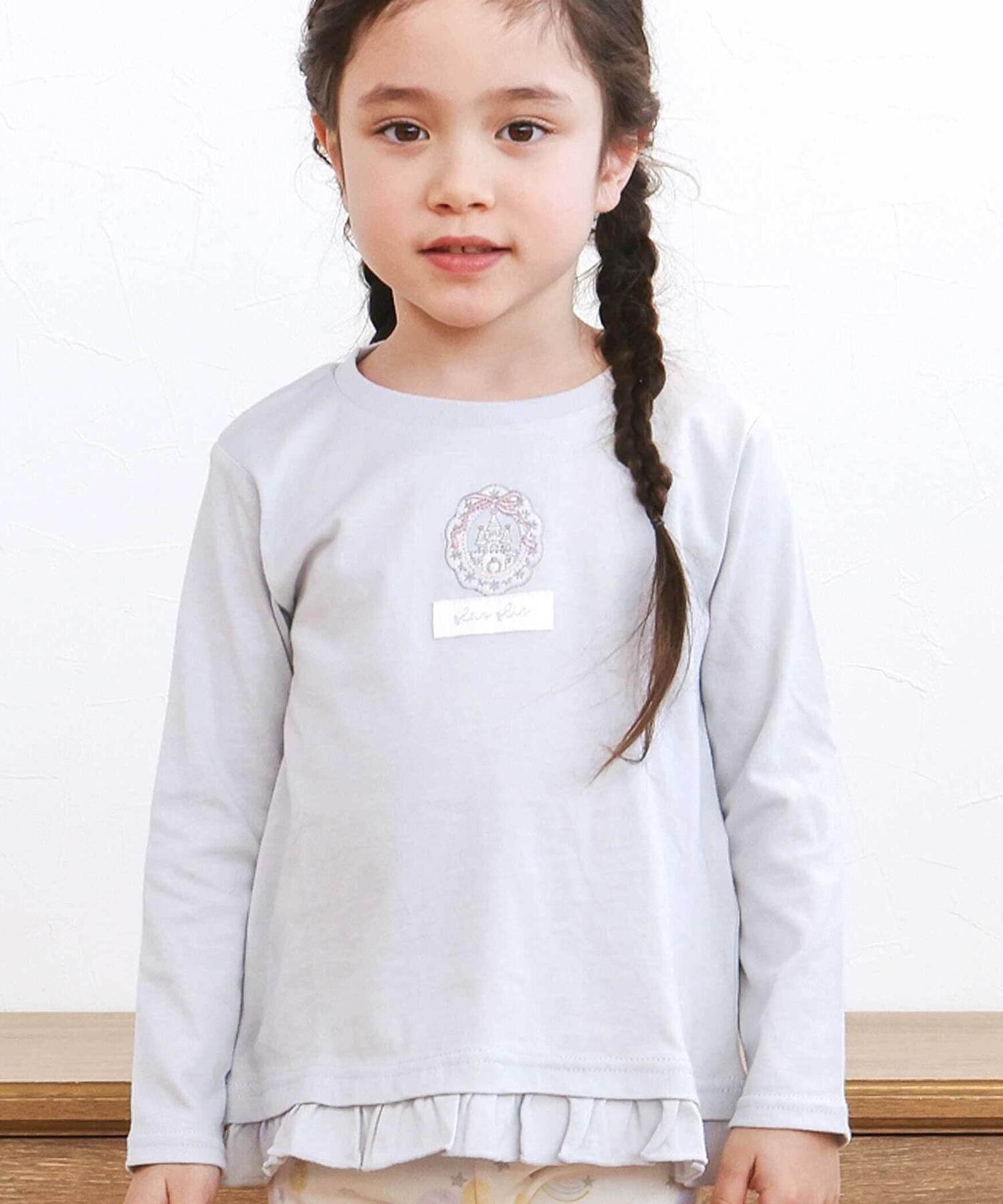 Детская футболка с длинными рукавами и ярким рисунком (80-130 см) SLAP SLIP, Light blue x Ribbon castle embroidery x Frilled hem