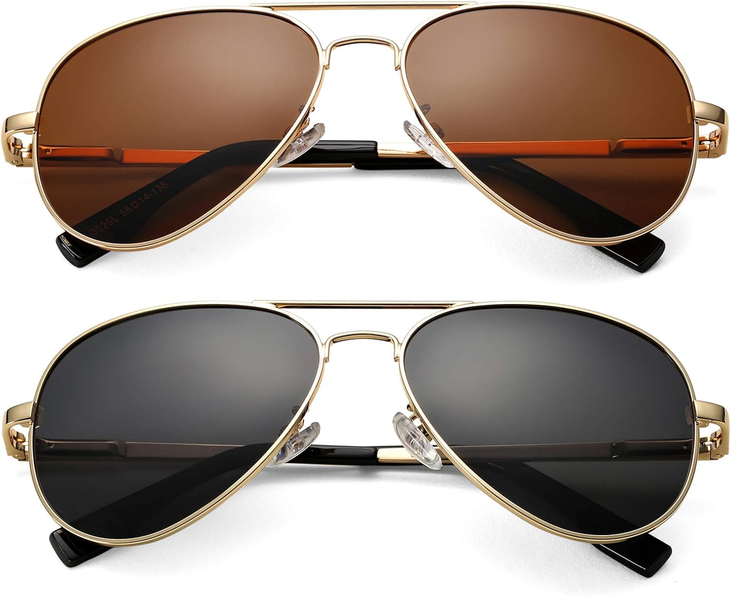 

Поляризованные солнцезащитные очки-авиаторы NULOOQ Extra Small для женщин, мужчин, подростков и детей с маленьким лицом, диаметр линз 52 мм и 58 мм, A2* (Gold/Black + Gold/Brown) - 2 Pack
