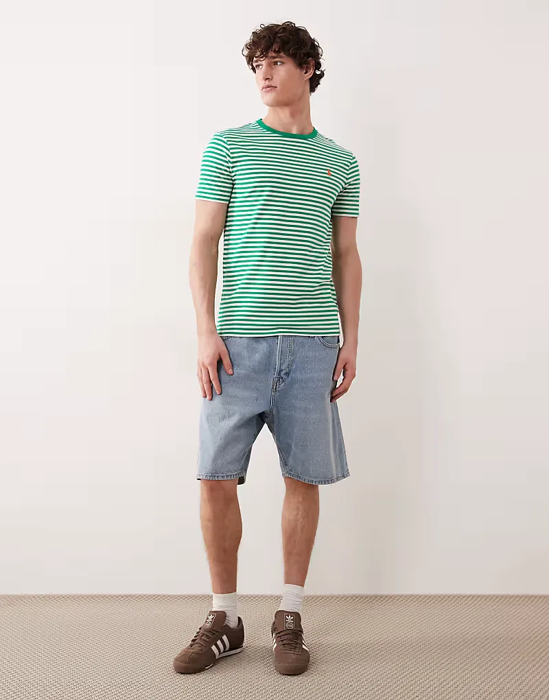 Футболка Polo Ralph Lauren с логотипом в виде полоски из хлопка пима индивидуальный крой, зеленый — фото 2