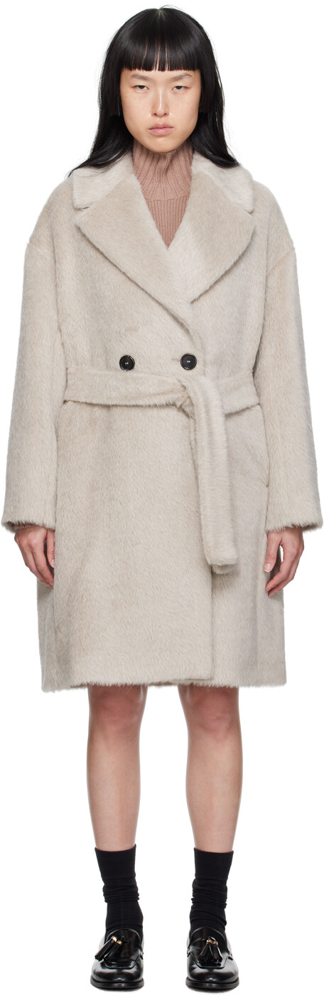 

S Max Mara Серо-коричневое пальто из нерина, Коричневый, S Max Mara Серо-коричневое пальто из нерина
