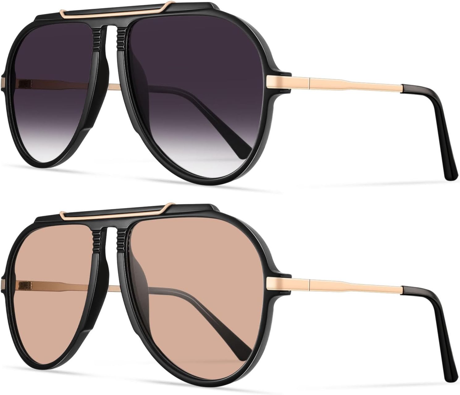 

Солнцезащитные очки-авиаторы YDAOWKN для женщин и мужчин, в стиле ретро 70-х, золотистый металлик, плоская верхняя часть, Black Frame - Gradient Black Lens + Black Frame - Light Brown Lens