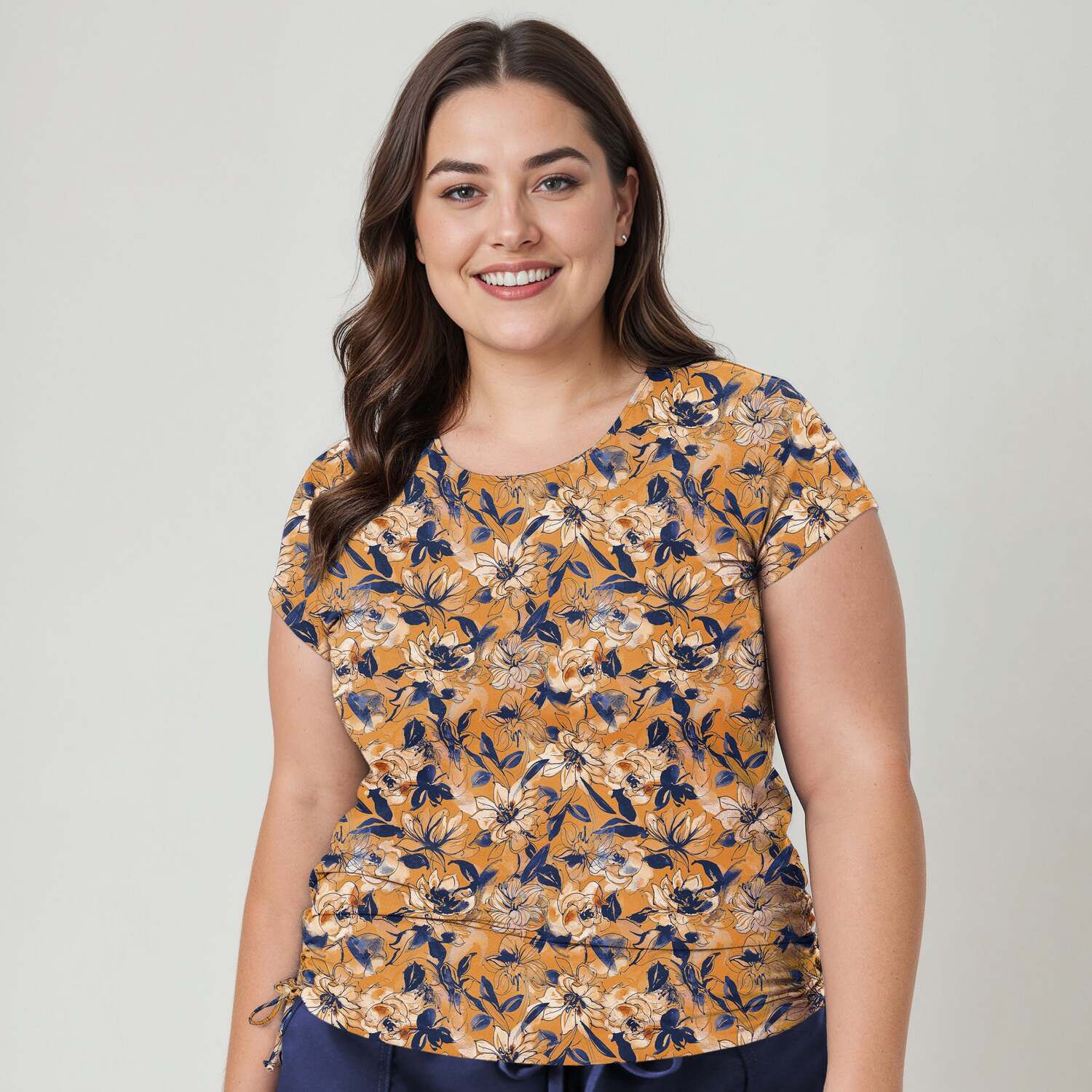 

Женский купальник Sadie с короткими рукавами больших размеров Calypsa, tangerine floral