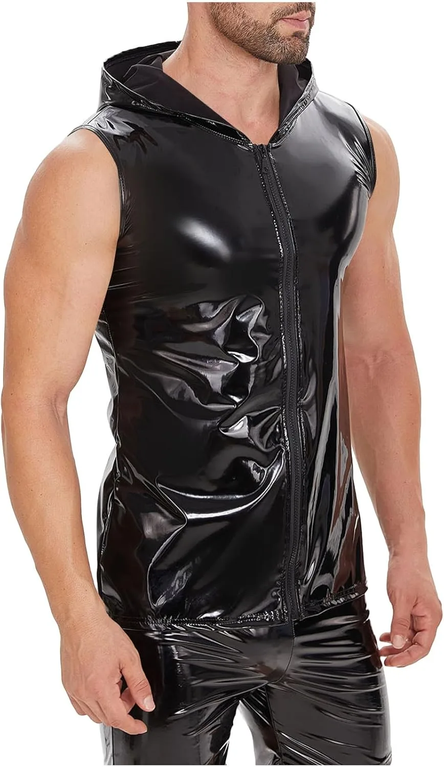 Мужская кожаная металлическая рубашка Slim Fit Stretch Top Wetlook — фото 4