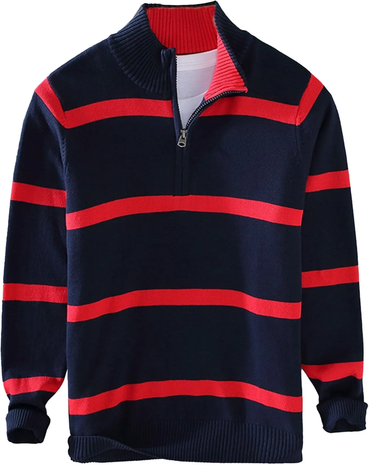 

Мужской свитер 1/4 Zip с полосками Slim Fit Color Block SWJGLITTR