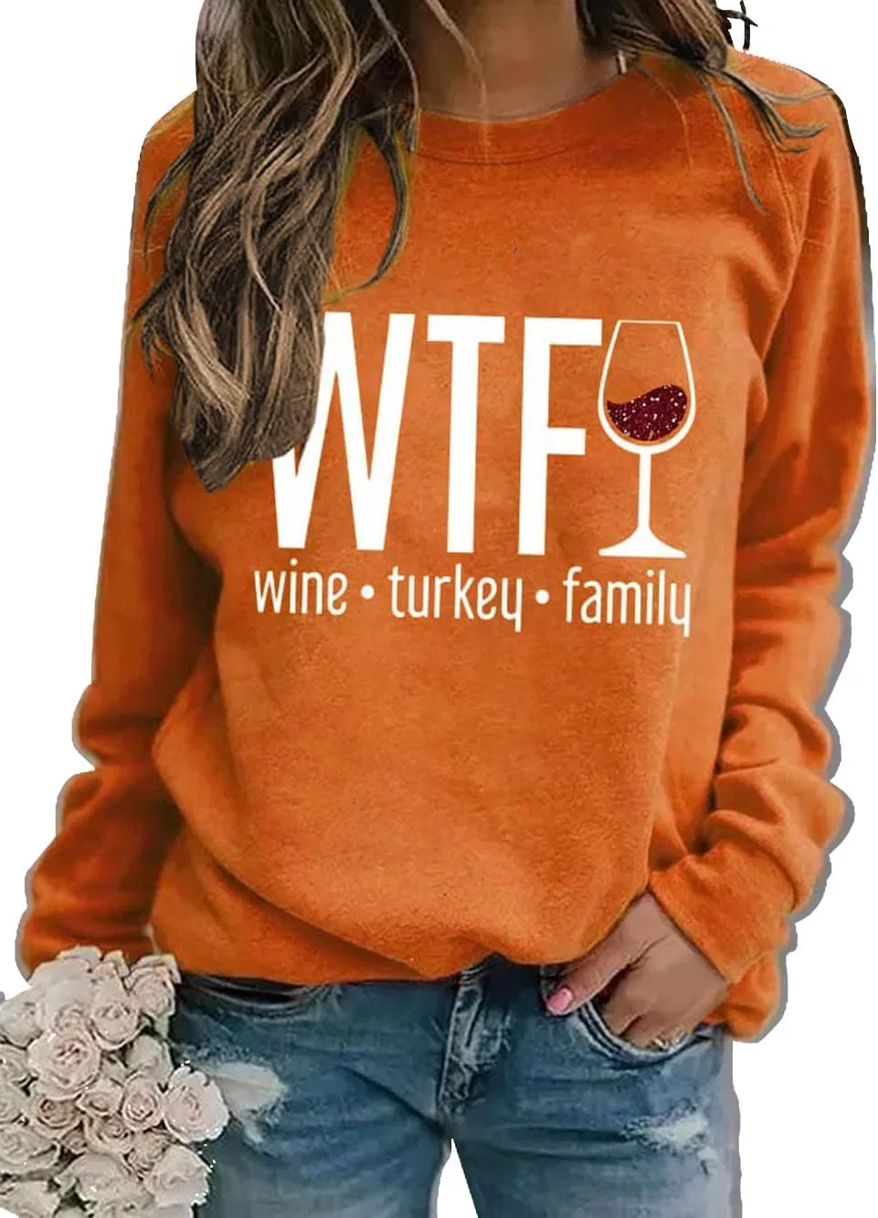 Блуза с принтом, Thanksgiving, Wine Turkey Family, оранжевый