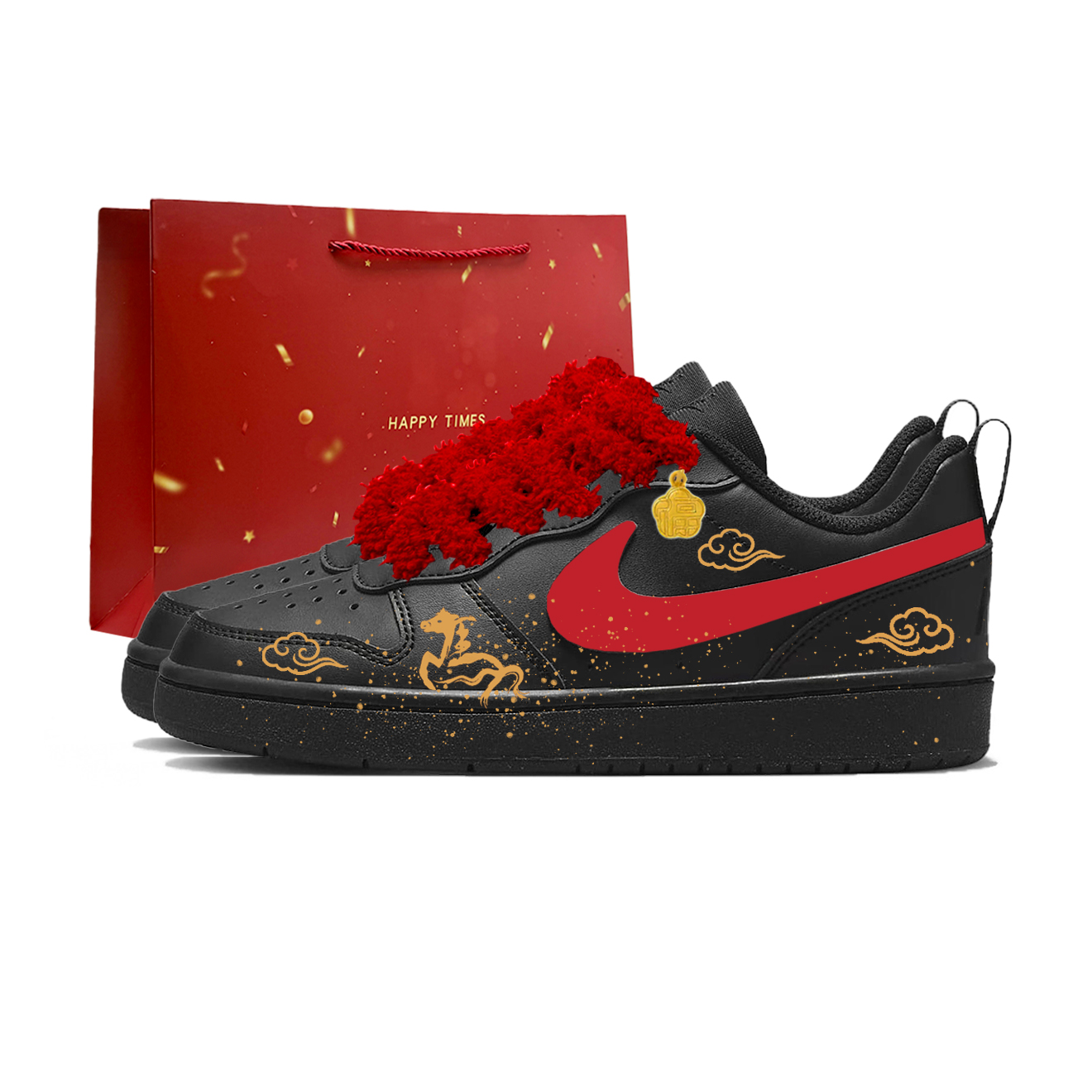 

Court Borough Chi Ma Lingyun Противоскользящая Износостойкая Легкая Амортизирующая Низкая Nike, черный красный