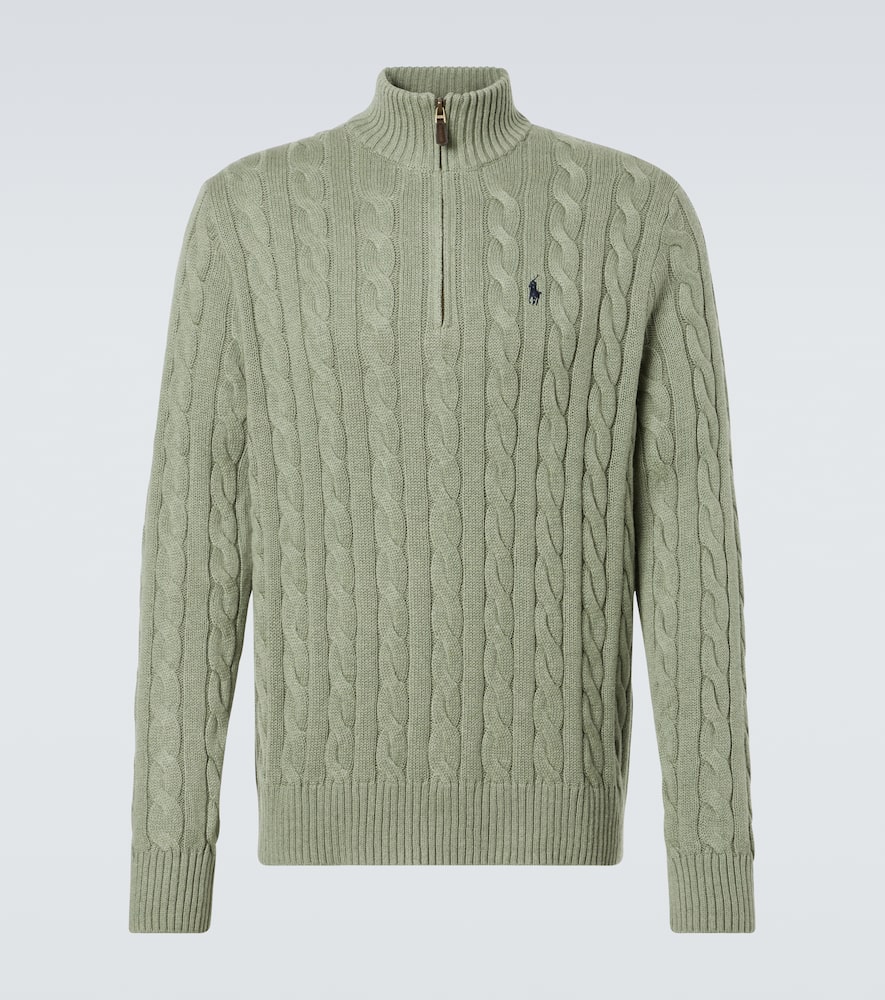 

Вязаный хлопковый свитер кабельной вязки Polo Ralph Lauren, Fern Green Heather