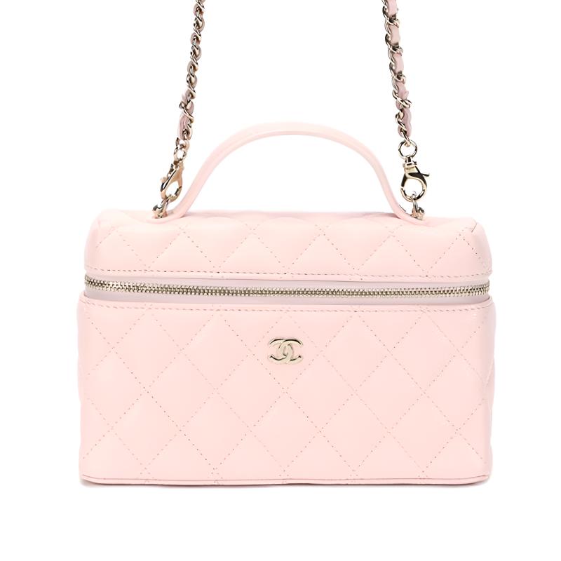

CHANEL Кожаная сумка-бокс через плечо кроссбоди женская светло-розовая