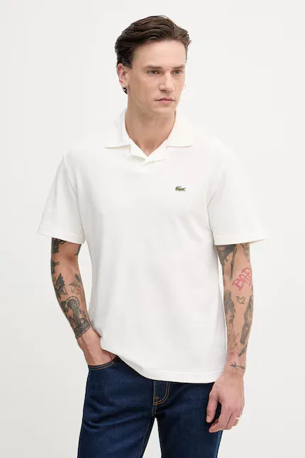 Поло из смесового хлопка и льна Polo Lacoste, бежевый