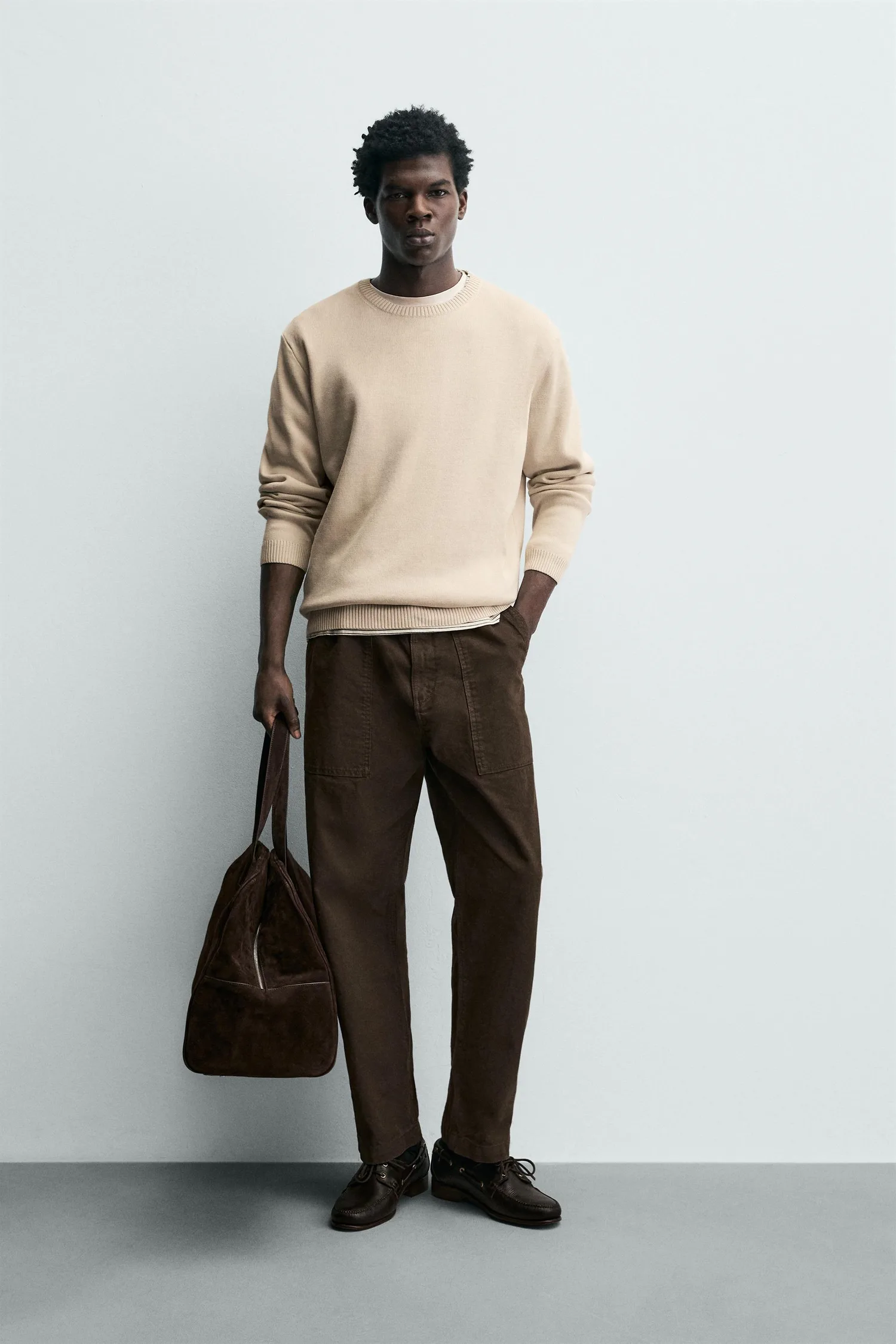 Хлопковый свитер с текстурой Zara, экрю