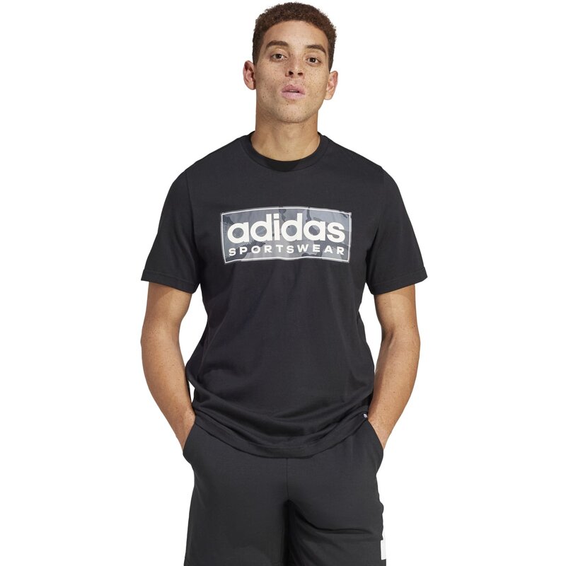 Футболка с камуфляжным линейным рисунком Adidas, черный — фото 2