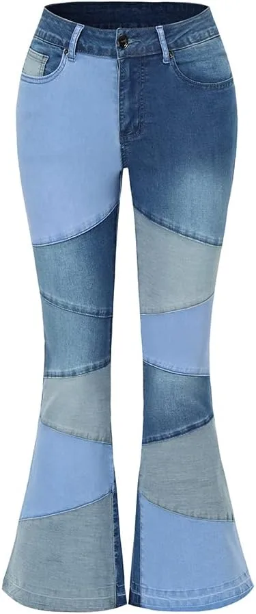 

THUNDER STAR женские джинсы клеш с пачворком и высокой посадкой