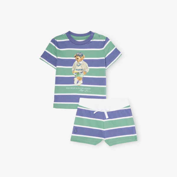 

Детский хлопковый комплект из футболки-поло и шорт с медвежонком Baby boys' polo bear Polo Ralph Lauren, синий