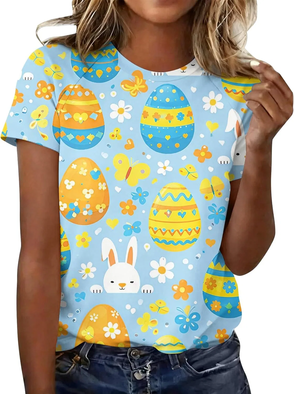 Женская блуза с коротким рукавом, Easter Printed, 4-light Blue