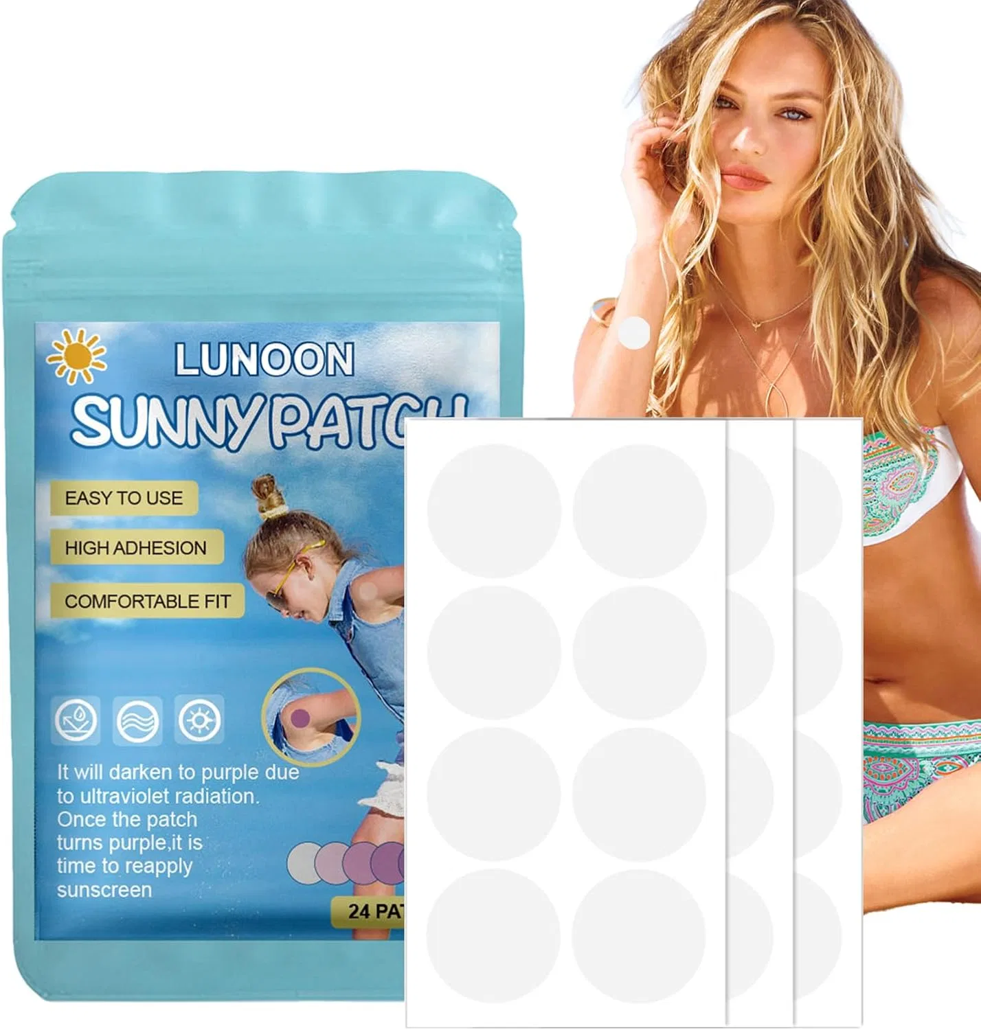 UV-индикатор наклейка Color Reactive Sun Exposure Patch Smart UV Surveillance Sticker Skin Safe Clear Sunblock Indicator for Kids, мультиколор