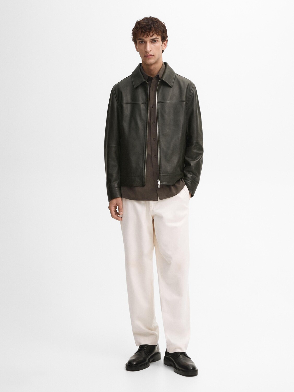 

Куртка-Бомбер из наппы Massimo Dutti, хаки