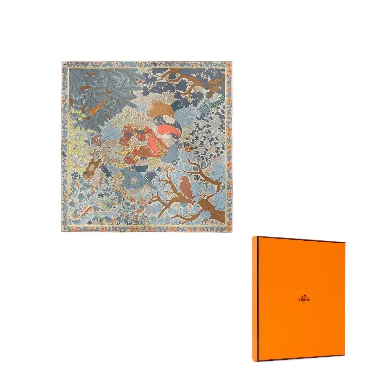 

HERMES Шёлковый шарф женский сине-серый, Blue Gray