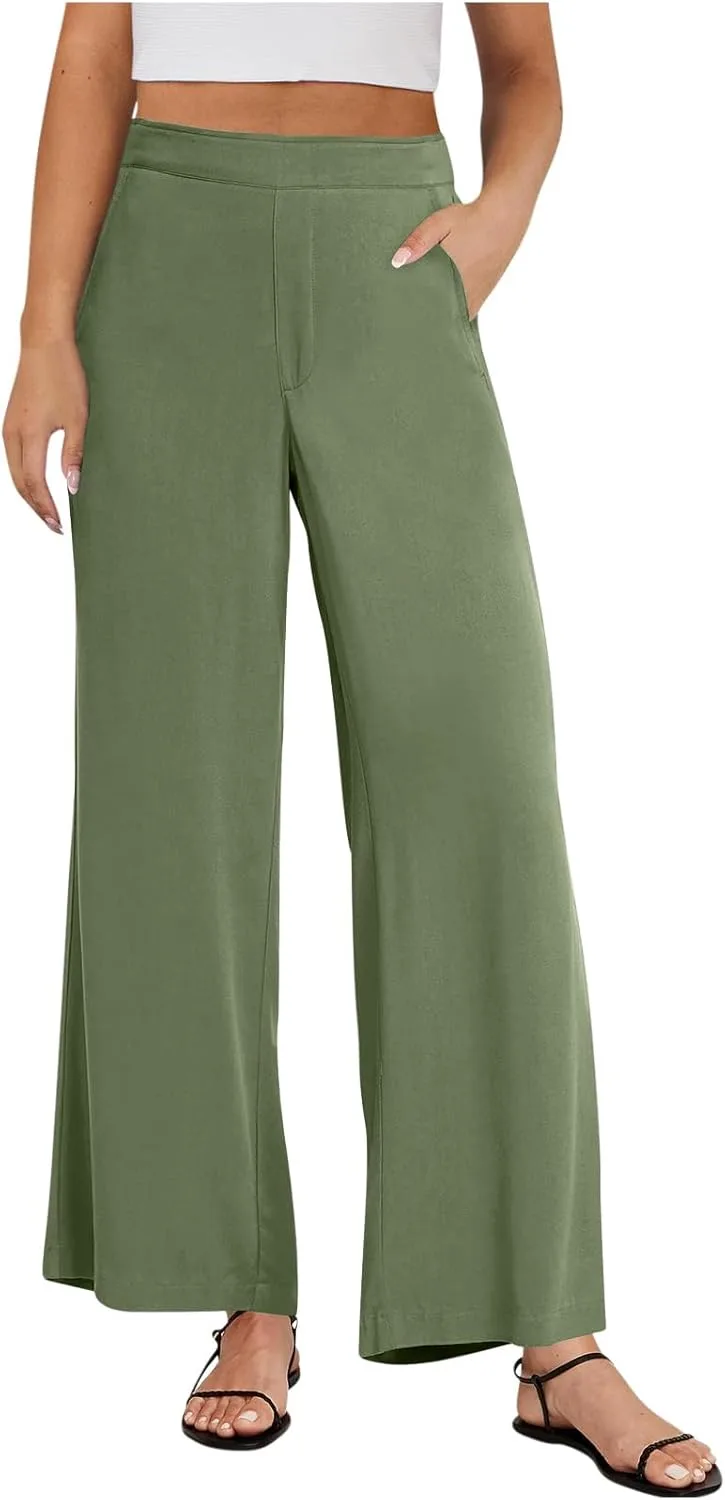 

Женские брюки с широкими штанинами, стрейч, высокая посадка