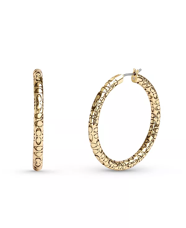 

Фирменные стеганые серьги-кольца золотистого оттенка Coach, gold