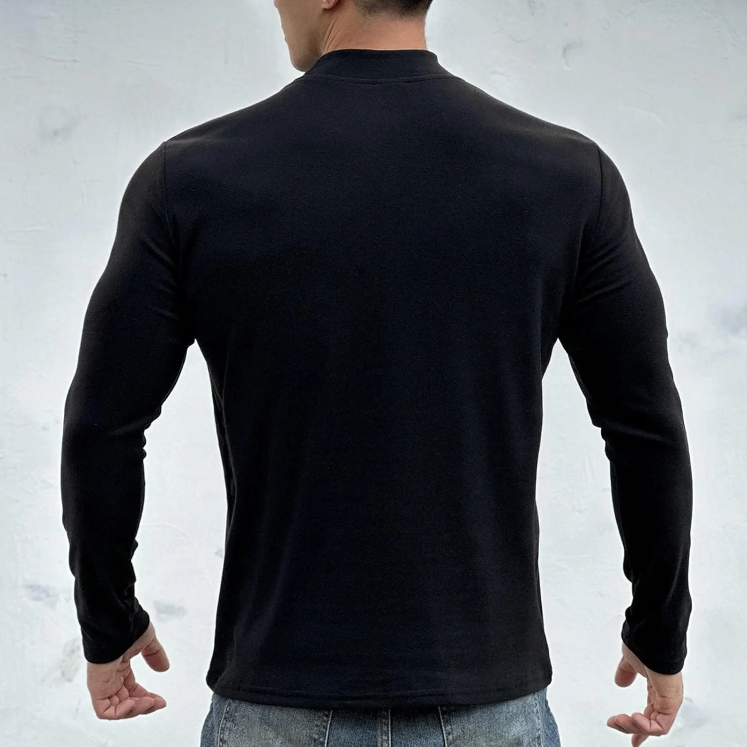 Мужская футболка с длинным рукавом Quick Dry Slim Semi High Neck для тренировок — фото 4