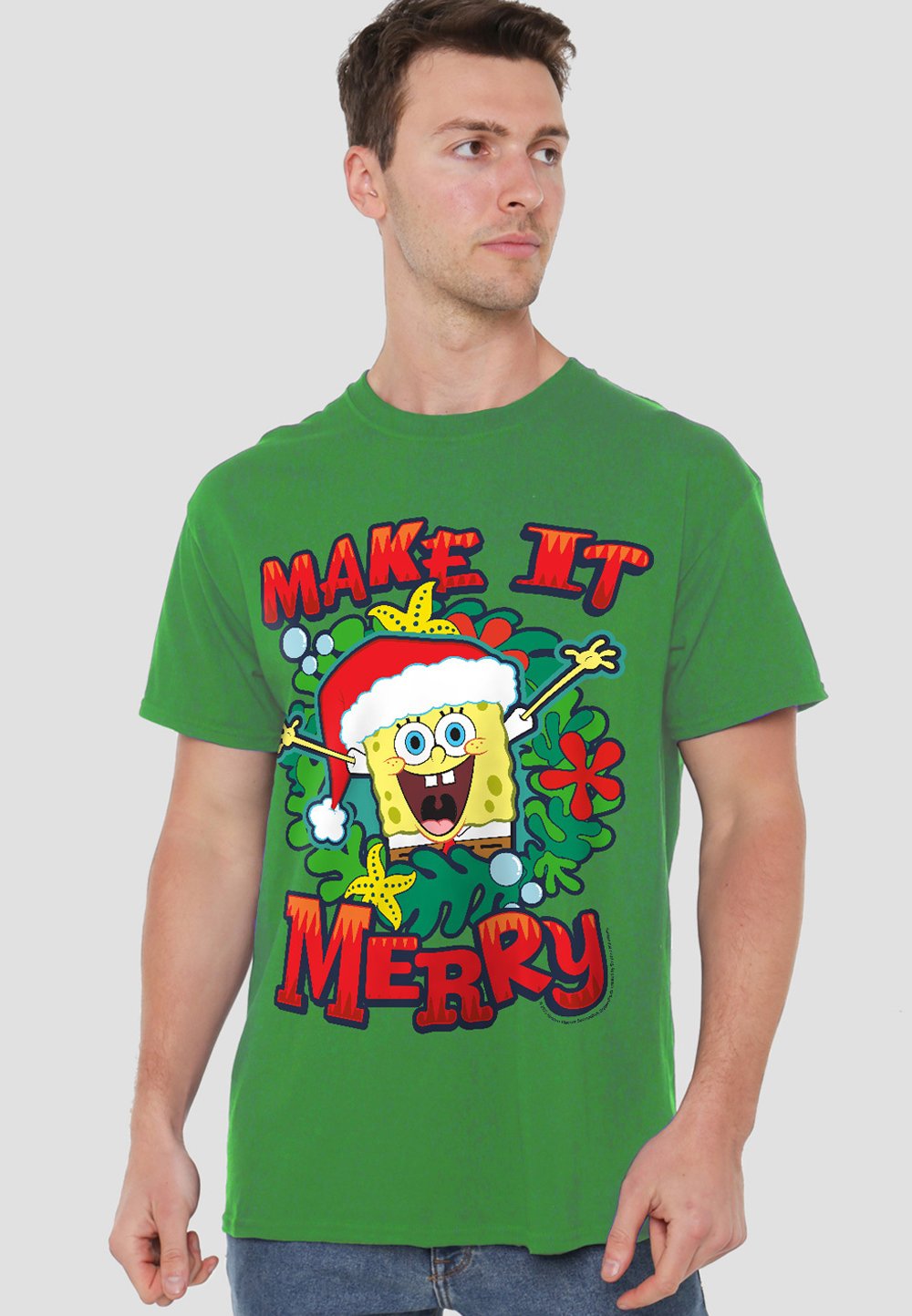 

Футболка с принтом SPONGEBOB SQUAREPANTS MAKE IT MERRY CHRISTMAS Cotton Soul, темно-зеленый
