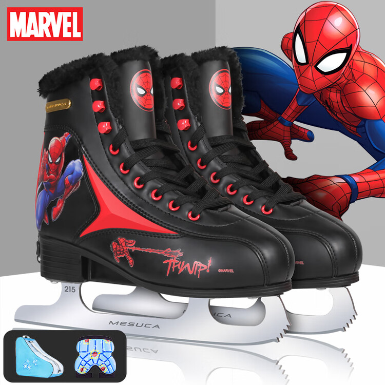 

TKH Коньки Disney для девочек, фигурные для начинающих детей и взрослых, ролики, [качество улучшено] Spider-Man (коньки + сумка + защита для бедер), размер M (31-34)