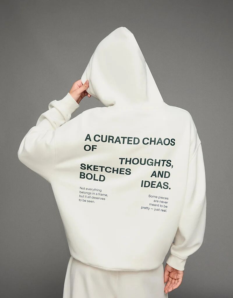 

Толстовка Bershka Printed Hoodie белого цвета