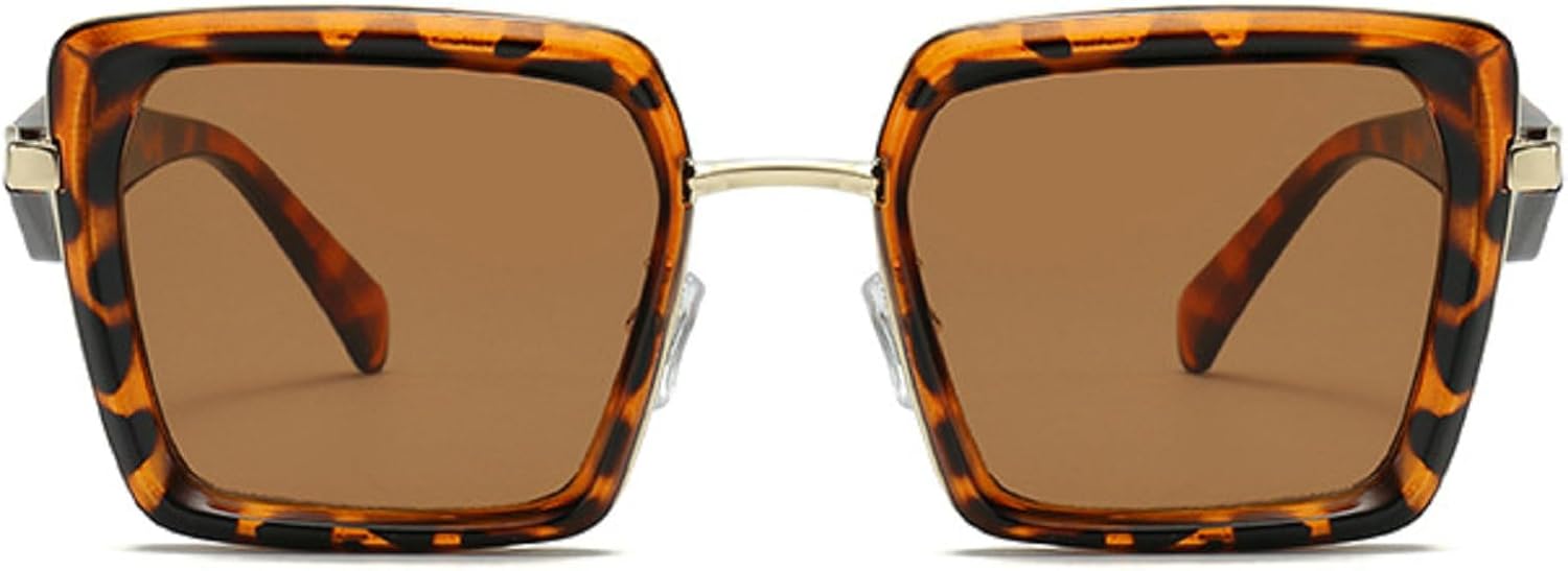 

Винтажные солнцезащитные очки для женщин и мужчин, квадратные солнцезащитные очки, модные очки в стиле панк с металлической оправой, многоугольные солнцезащитные очки mincl, Leopard Brown