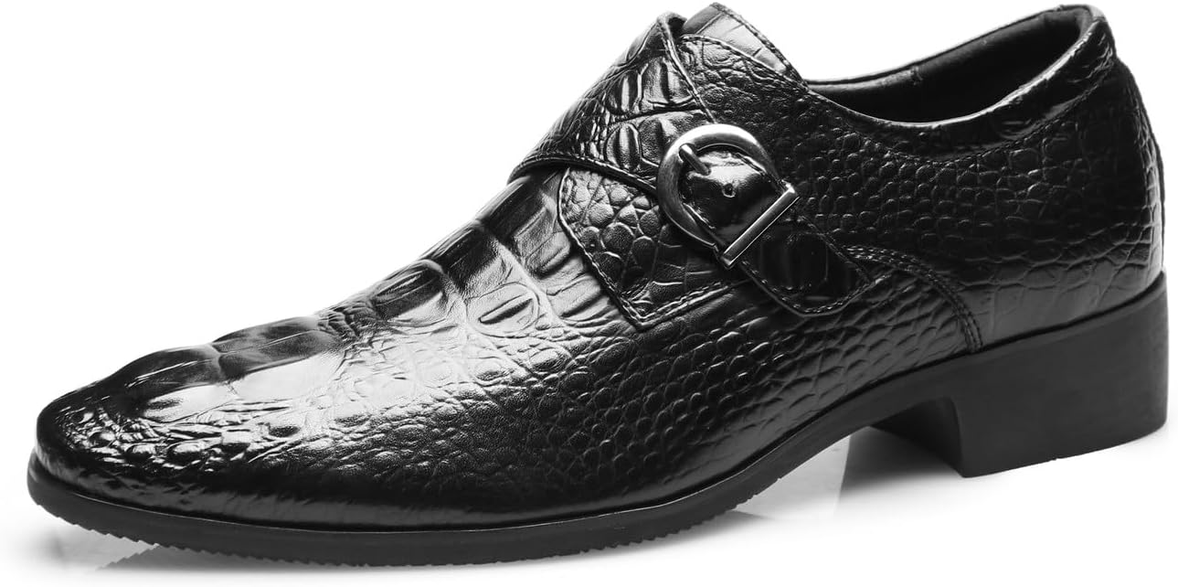 

Мужские лоферы Santimon Loafers, повседневные кожаные лоферы с пряжкой, модные туфли для выпускного и свадьбы с текстурой кожи крокодила, мокасины для делового костюма и смокинга, черный