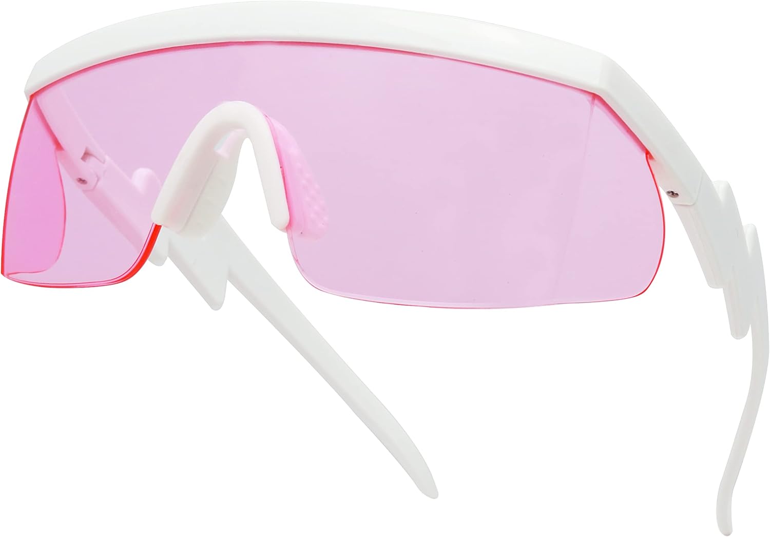 

Солнцезащитные очки ShadyVEU полуободковые, неоновые, радужные, с зеркальными линзами и защитой от УФ-излучения, в стиле ретро 80-х, с изогнутыми дужками в виде зигзага, Translucent Pink Lens