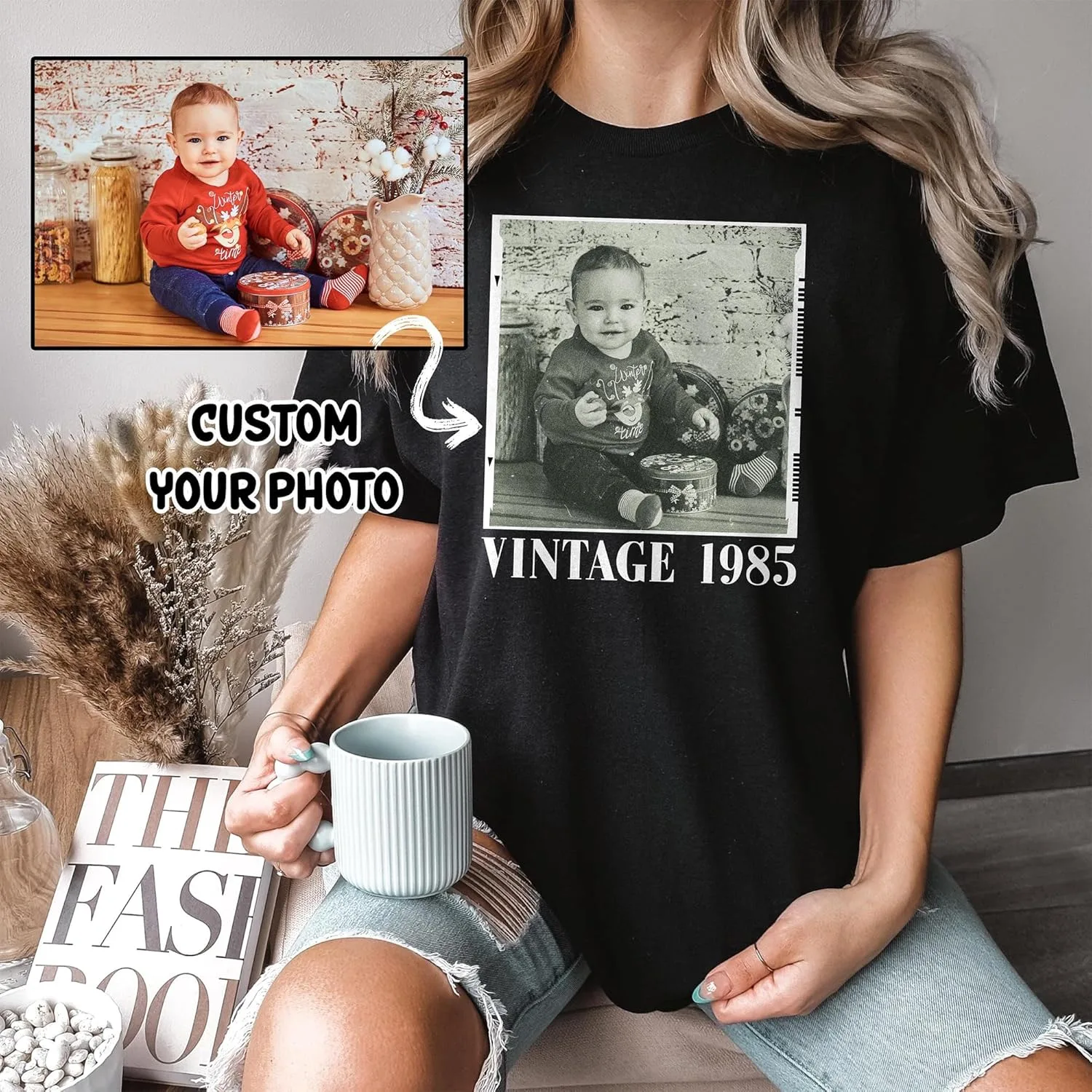 Футболка на день рождения с фото и годом, Vintage Est. 1995 — фото 2