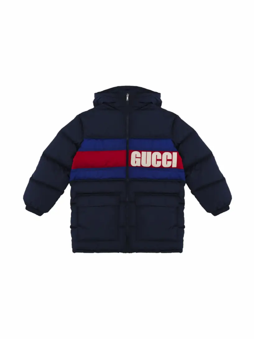 

Стеганый пуховик с логотипом Gucci, тёмно-синий
