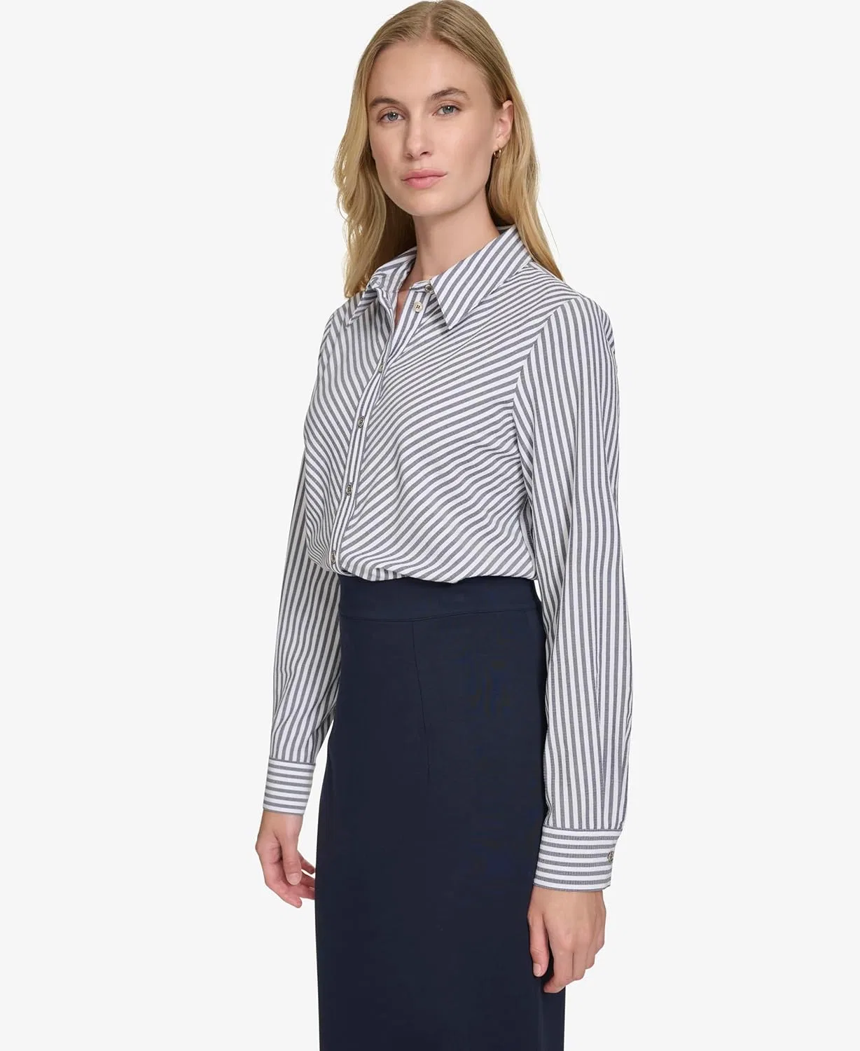 Блузка женская с длинным рукавом Button Up Shirt, Tommy Hilfiger, темно-синий/слоновая кость — фото 3