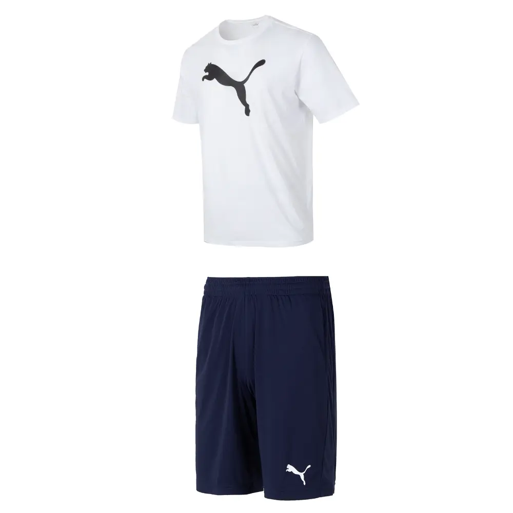 

Повседневная спортивная мужская белая футболка + синие шорты Puma, цвет White T-shirt + blue shorts