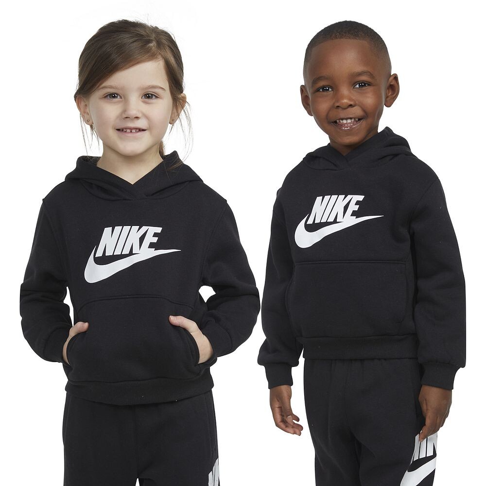 Флисовый пуловер с капюшоном Nike Sportswear Club для малышей и малышей с большим логотипом, черный