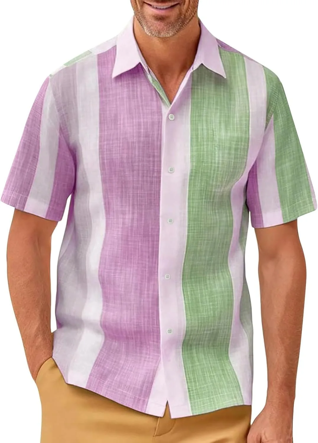 

Мужская короткая рубашка с коротким рукавом в полоску HJINGSUN