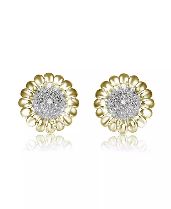 

Серьги-Гвоздики с прозрачными круглыми кубическими цирконами в форме подсолнуха Genevive, gold